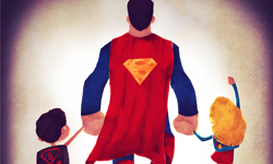 手牽手上學去！超級英雄跟寶貝小孩的插畫 超級英雄、小孩、正義聯盟、Andry Rajoelina