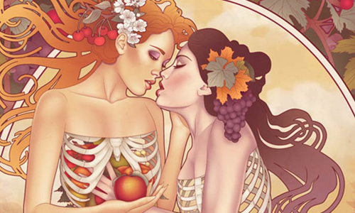 愛之入骨的女女戀　解剖女神們的詭異拼貼插畫 女神、解剖、迷人、詭異、拼貼