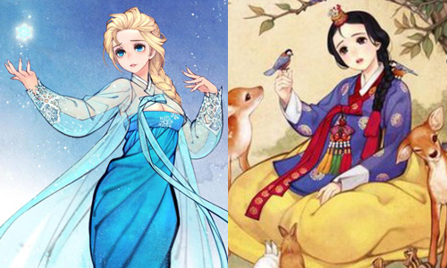 艾莎為了歐巴變韓妹..？韓版迪士尼公主的典雅韓服秀 Na Young Wu、우나영、韓、插畫、迪士尼公主