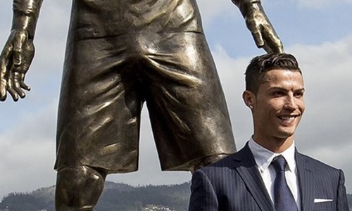 妞快報：眼睛到底要擺哪裡？C羅銅像激凸大雕驚呆路人 妞快報、C羅、激凸、大鵰、那一包