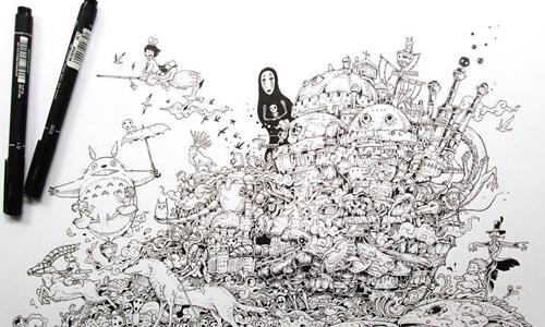 向宮崎駿致敬！超密集神筆插畫家Kerby Rosanes Kerby Rosanes、王蟲、娜烏西卡、宮崎駿、神奇寶貝、插畫、塗鴉、無臉男、菲律賓、三菱代針筆、Moleskine、筆記本、藝術