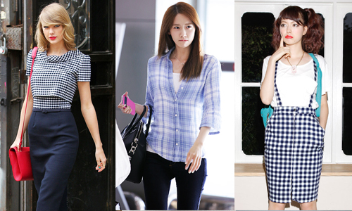 明星也人手一件！經典藍白格紋穿搭指南 流行、時尚、穿搭、趨勢、格紋、格子、2015、藍白