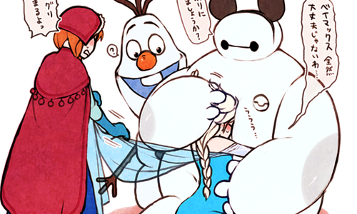 艾莎女王和杯麵的共同點是…？迪士尼角色亂入隔壁片場插畫 burnrice8、推特、日本、セト、可愛、亂入、大英雄天團、杯麵、艾莎、安娜、冰雪奇緣、風中奇緣、小熊維尼、唐老鴨、高飛