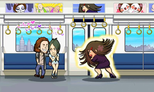 公共場合禁止放閃！賞白目乘客一巴掌的App《罰子小姐！向前打飛吧！》 手機、App、遊戲、電車、公共場合、巴掌、白目、討厭鬼