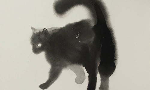 水墨渲染成靈貓　跳躍於濃淡間的黑色精靈 貓、水墨、藝術、貓奴、Endre Penovác、藝術
