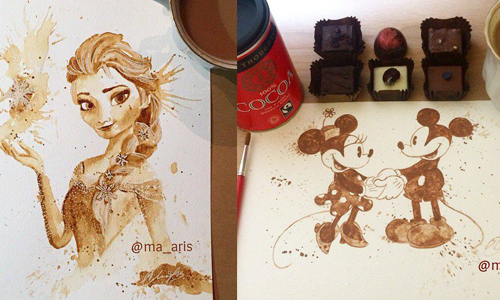 這樣就能畫一個艾莎？只用咖啡畫畫的超強插畫家 Maria A. Aristidou、Instagram、插畫、咖啡、艾莎