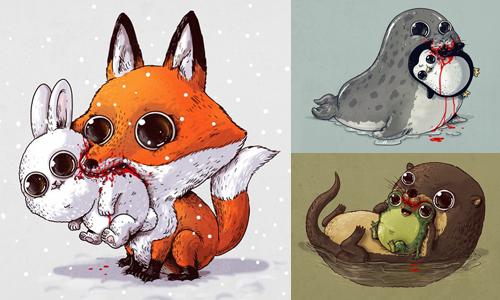 都要被吃了還笑得出來！萌萌的狩獵者與獵物們發胖插畫 動物、插畫、可愛、Alex Solis、獵物