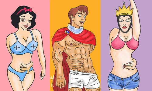 壞皇后才是世界上最腰瘦的人！迪士尼人物也瘋「炫腹潮」 插畫、迪士尼、吉卜力、炫腹、反手摸肚臍
