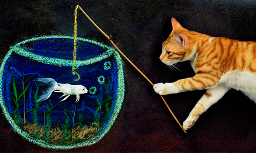 喵星人其實是愛釣魚的魔法師？！繪畫與現實結合療癒系攝影 孟加拉、Mysha Isalm、女、攝影、粉筆、插畫、組合、可愛、貓咪、貓、喵星人、療癒、藝術