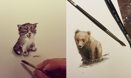 指尖大的貓狗也畫得太細緻！柔和生動的動物水彩手繪 awaisha_art、手繪、水彩、動物、貓