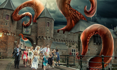 不想再走乖乖牌的婚紗攝影？Crazy Wedding幫你拍出動態「災難婚攝」 藝術、婚紗、攝影、災難、動態、恐龍、GIF、crazy wedding、創意、藝術