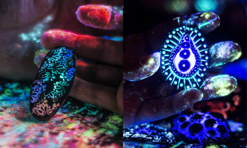 黑暗中散發七彩光芒 猶如寶石般的夜光石藝術彩繪 夜光石、發光、寶石、藝術、彩繪