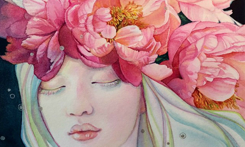 花朵、女孩、小羊的童話世界  透明水彩筆下的超夢幻組合  Tracy Lewis、花朵、女孩、透明水彩、羊、狗、夢幻、藝術