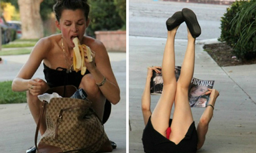 妞快報：最奇葩！性感女星大街上露底褲吃香蕉網友全驚呆了 妞快報、奇葩、性感、女星、街頭