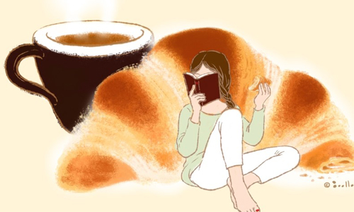 躺在牛角麵包上的小確幸　韓國療癒系「昨天的麵包」系列插畫 baalaa、韓國、插畫家、麵包、清新、昨天的麵包、韓國插畫、藝術