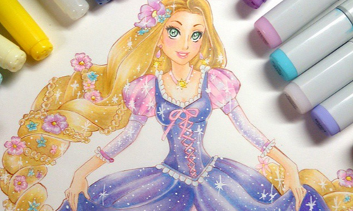 每位公主都碰上神仙教母了嗎？豪華版閃亮亮迪士尼Fan art 實和子、迪士尼、公主、手繪、麥克筆