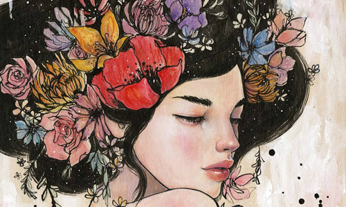 以墨跡帶出東方古典氣息 韓國畫家筆下詩意的花與女孩 韓國、畫家、花朵、花卉、女孩、人像、藝術