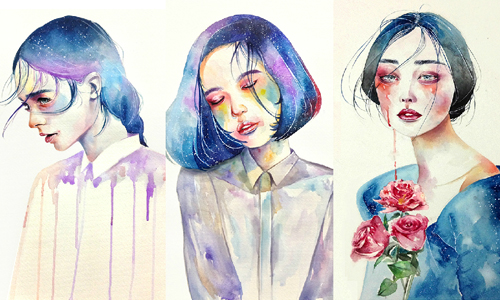 「浩瀚宇宙就是我的靈感泉源」帶著星空色彩的夢幻水彩畫 Kazel Lim、水彩、星空、星塵、宇宙