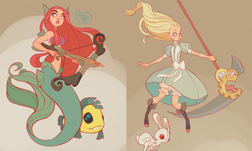 愛麗兒旁的小比目魚變殭屍？殺氣騰騰的迪士尼公主戰士 迪士尼、公主、插畫、惡搞、戰士