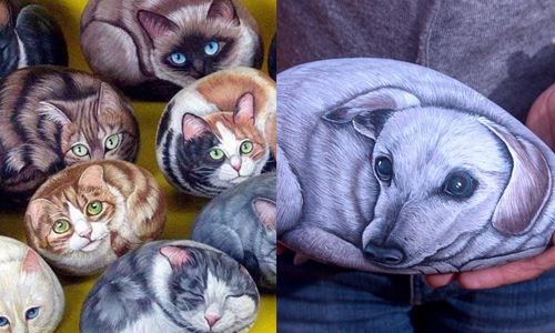 每顆石頭都是小動物縮起來的樣子！一手掌握剛剛好的彩繪藝術 石頭、 Ernestina Gallina、彩繪、貓、狗