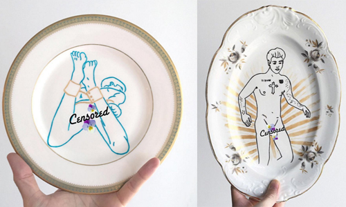 這種盤子誰敢拿出來見客啦！當鹹濕18禁插畫碰上典雅古董…… instagram、pansyassceramics、Pansy Ass Ceramics、手繪、古董