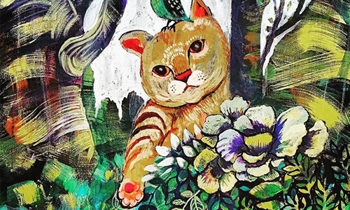 你見過貓咪賞蝶嗎？個性鮮明的奇異動物油彩畫 日本、插畫、動物、兔子、貓咪、森林、神秘、蝴蝶、鹿、獅子、藝術