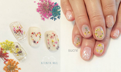 為手指染上一些春色吧！小清新風格的押花指彩粉嫩登場 指彩、押花、春天、花朵、粉嫩