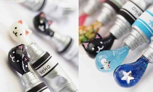 擠顏料擠出喵星人？！別出心裁「水彩造型別針」 まほめ、mahome94、yuzupanda_mura、水彩造型別針、日本