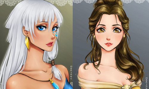 如果公主變成戀愛遊戲主角？日本動漫風迪士尼Fan art instagram、mari945、Mari、 Maryam、Artist