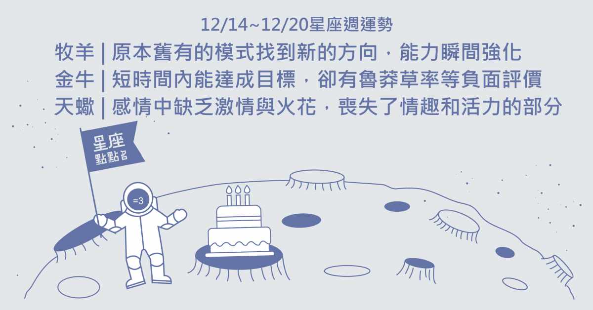 12/14~12/20星座點點名：獅子學習情緒轉換，金牛「容陷愛」星座進化2.0 星座運勢、當日運勢、星座點點名、每日星座進化