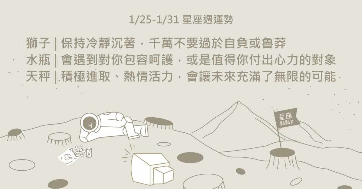 1/25～1/31星座點點名：獅子魄力十足，把握時機創造奇蹟！星座進化2.0 星座運勢、當日運勢、星座點點名、每日星座進化