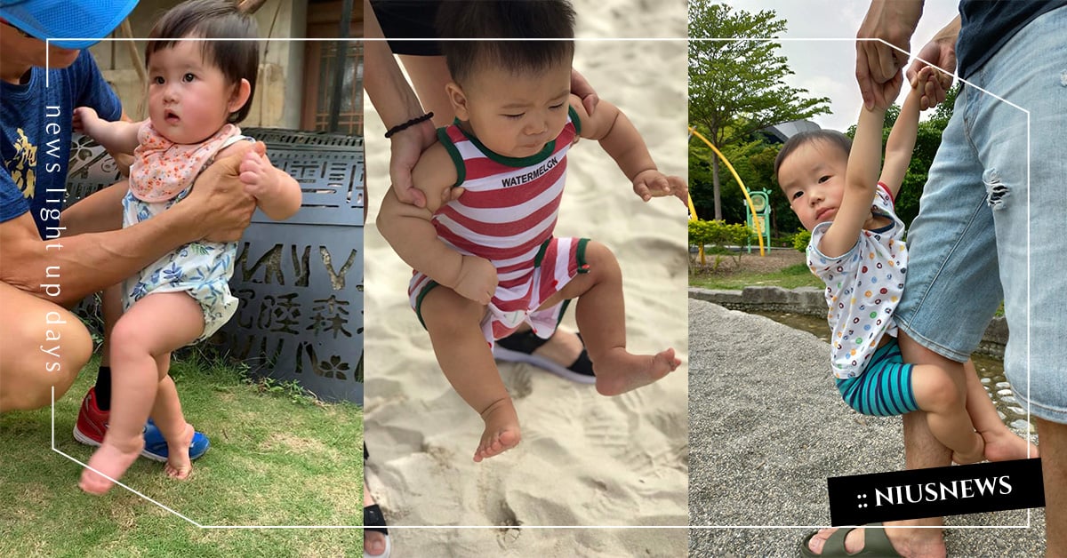 孩子因為不敢踩砂、草地使出超強核心？觸覺敏感小孩赤腳時的崩潰掙扎 媽媽妞、親子妞、觸覺敏感、觸覺刷、海邊、好笑、投稿、小孩、玩水、消暑、練核心、黏人、育兒教養