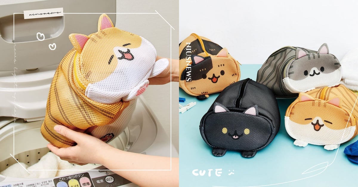 怎麼可以洗貓貓！日牌推「貓咪洗衣袋」萌度100%，翻肚還能看到肉球腳腳 貓貓洗衣袋、洗衣袋、可愛、FELISSIMO、日本雜貨