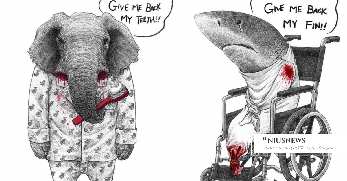 探討「動保議題」！無鰭鯊魚、象牙被挖空動物無聲哭泣，香港插畫家血腥呈現人類暴行！ 可愛動物、寵物、毛小孩、動物、保育類動物、瀕臨絕種動物、議題、兇案現場、香港、插畫家、人類、動保議題