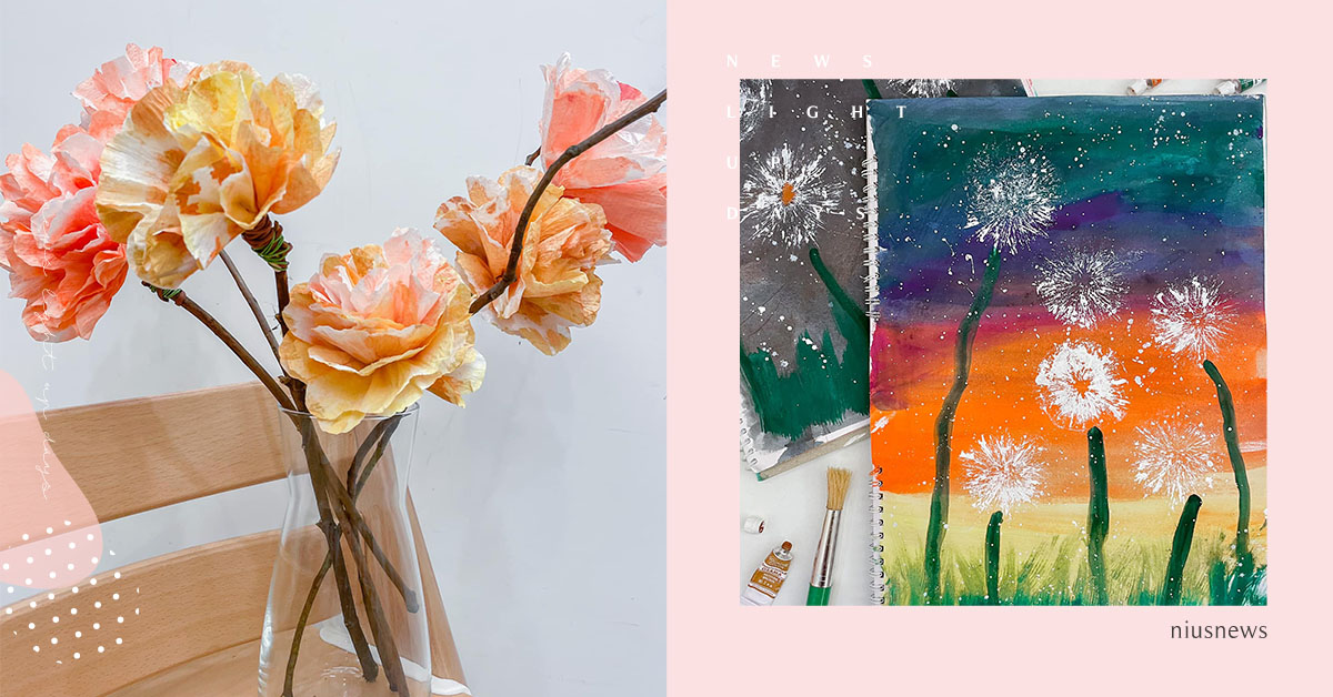 餐巾紙做手染花、叉子畫呆萌熊、紙吸管變蒲公英！5個親子創作美到值得保存一輩子 親子創作、親子互動、遊戲、媽媽、小孩、畫畫、創意、水彩、蓋印章