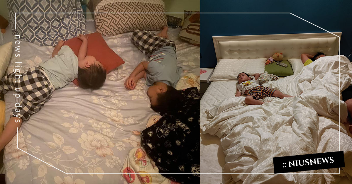 睡覺變成搶位置大戰？媽媽深夜的抱怨：孩子你可以不要再躺橫的了嗎？留點位置給我！ 睡覺、媽媽沒地方睡覺、沒地方睡覺、小孩躺橫的、小孩睡姿