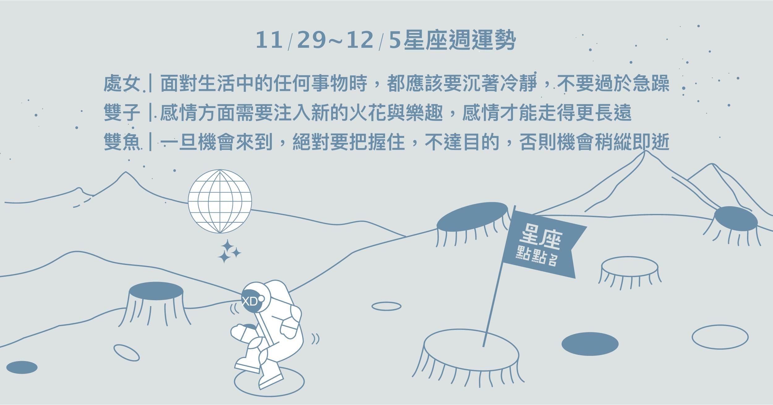 11/29~12/5星座點點名：處女勿過急躁，務必等時機成熟！每日星座進化2.0 星座運勢、週運勢、星座點點名、每日星座進化2.0