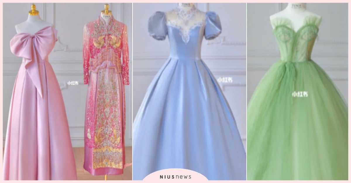 仙杜瑞拉禮服神還原！8款「迪士尼公主婚紗＋龍鳳掛」超夢幻，糖果色嫁紗甜暈萬人 糖果粉嫩色婚紗、迪士尼公主婚紗、迪士尼聯名、貝兒婚紗、花木蘭婚紗、睡美人婚紗、仙杜瑞拉婚紗、灰姑娘婚紗