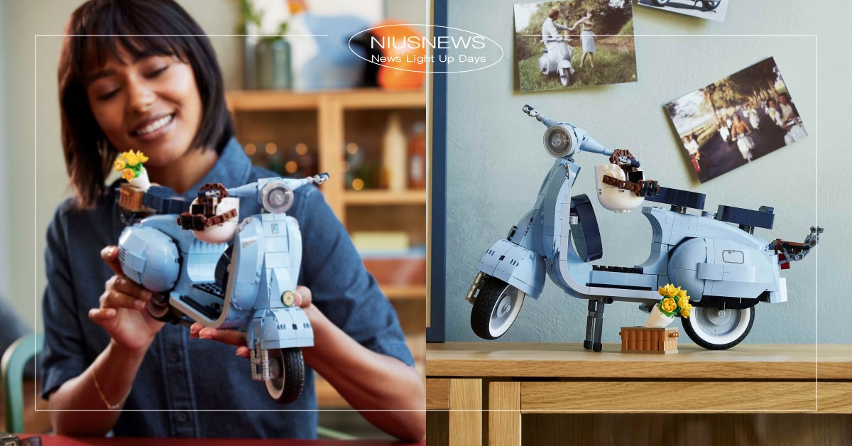 樂高推「偉士牌」粉藍色復古盒組！摩托車頭和車輪可選轉，隨附安全帽和後座花籃 樂高、lego、偉士牌、Vespa 125、復古、摩托車、機車