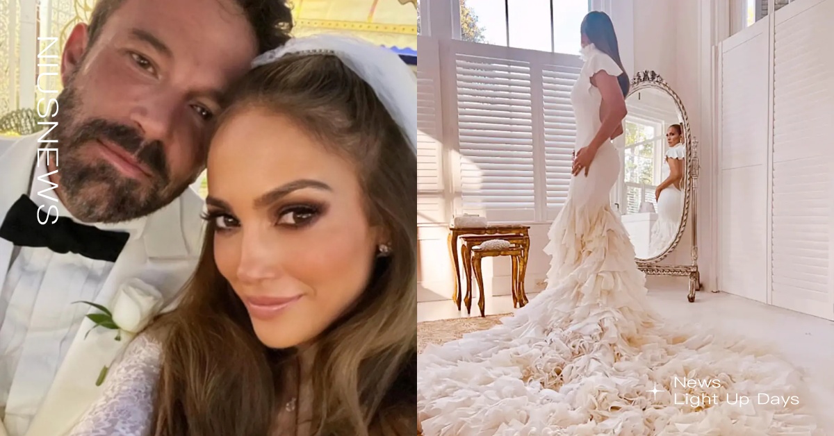 JLo、小班補辦婚禮！翹臀珍狂換3套絕美婚紗，頭紗超過6公尺、300萬珍珠加身！ 珍妮佛羅培茲、班艾佛列克、結婚、拉斯維加斯、賭城、婚禮、Bennifer、翹臀珍、小班、婚紗、Ralph Lauren