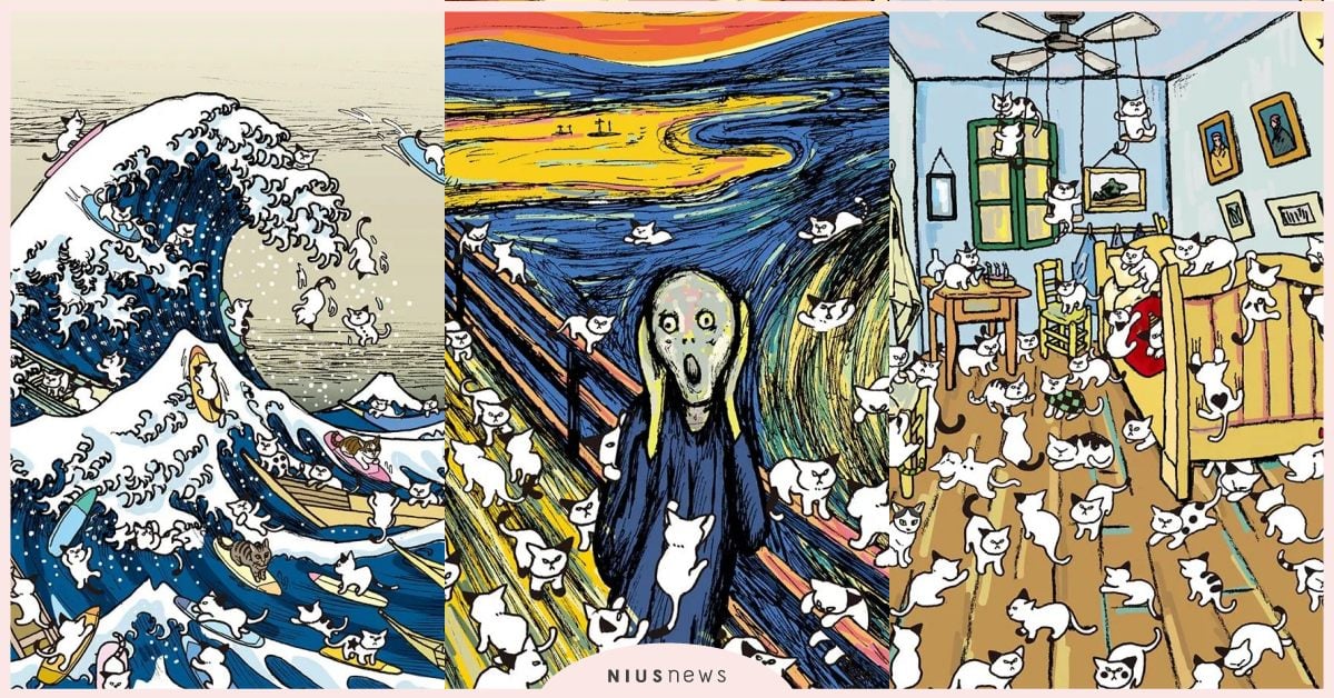 貓貓版《威利在哪裡？》眼力挑戰！黑白貓群亂入梵谷、達利名畫，找得到指定貓貓嗎？ 眼力挑戰、貓、威力在哪裡、Find the cat、ポンゲ