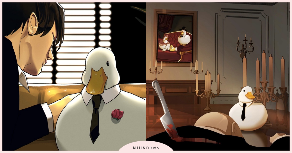 比《間諜》黃昏還霸氣！冷酷可愛「黑手黨鴨鴨教父」，私底下最愛小弟們餵牠吃麵包！ MAFIADUCK、nilan、黑手黨鴨鴨教父、黑幫鴨老大、鴨子插畫、柯爾鴨、推特熱議、萌寵、可愛動物、療癒