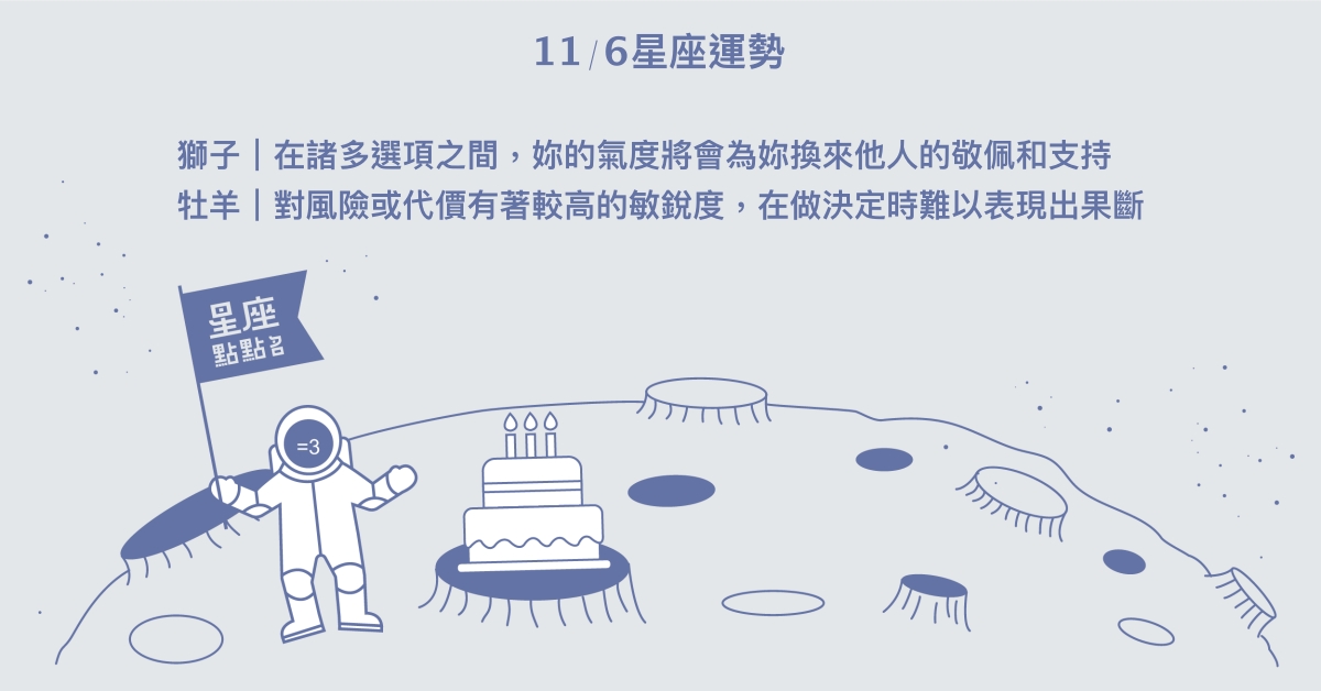 11/6星座點點名：金牛憑著意志力創造新的突破。每日星座進化2.0 星座運勢、當日運勢、星座點點名、每日星座進化2.0