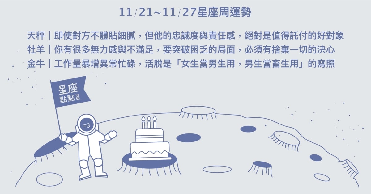 11/21~11/27星座點點名：天蠍達成目標需靠強大耐心。每日星座進化2.0 星座運勢、週運勢、星座點點名、每日星座進化2.0