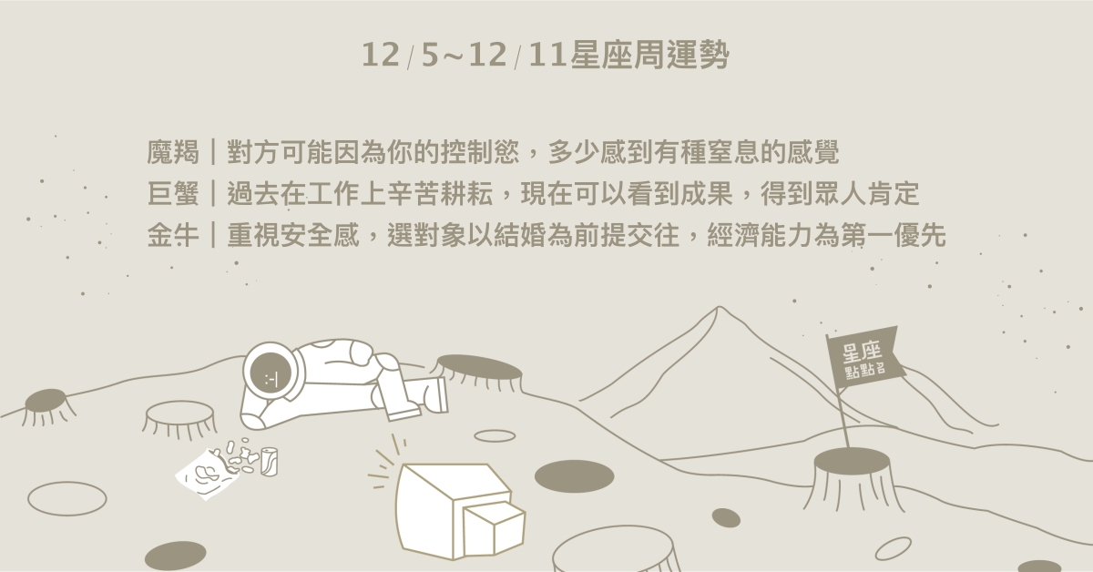 12/5~12/11星座點點名：摩羯照計畫執行終能馬到成功。每日星座進化2.0 星座運勢、週運勢、星座點點名、每日星座進化2.0