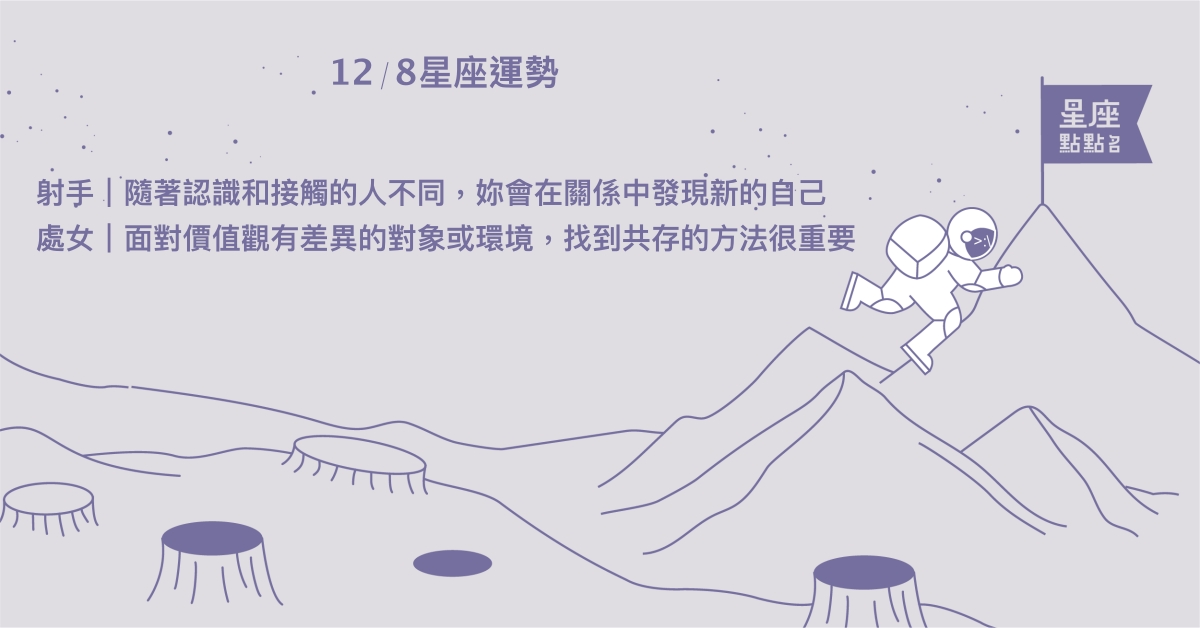 12/8星座點點名：處女感情與事業將有重要轉變。每日星座進化2.0 星座運勢、當日運勢、星座點點名、每日星座進化2.0