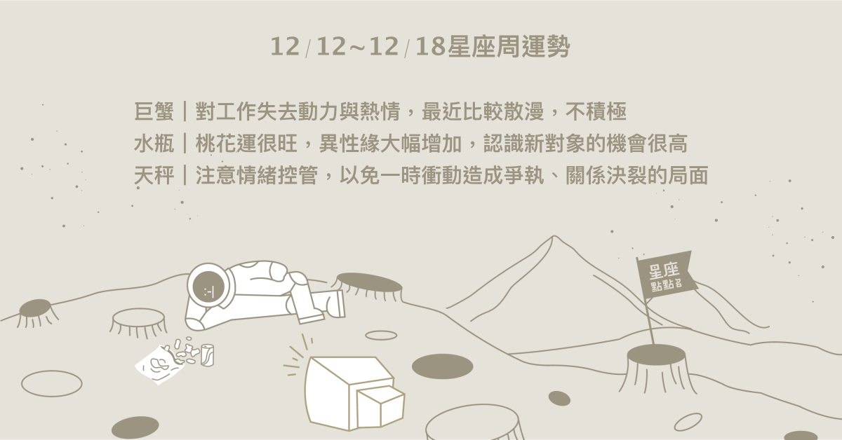 12/12~12/18星座點點名：處女運用資源掌握所有局面。每日星座進化2.0 星座運勢、週運勢、星座點點名、每日星座進化2.0