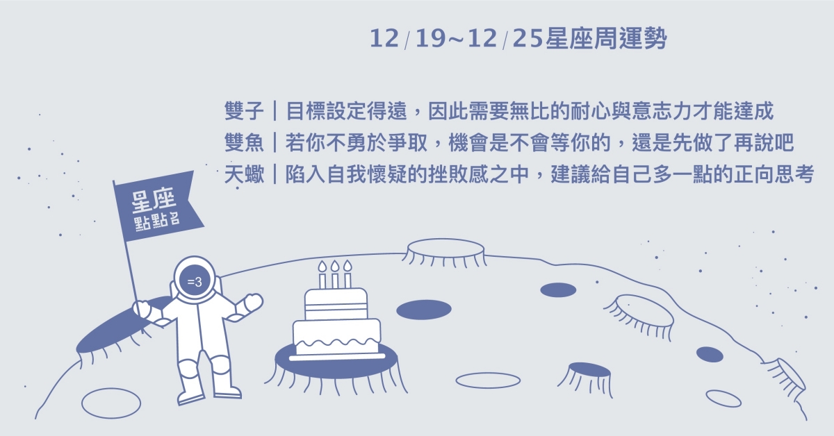 12/19~12/25星座點點名：牡羊事業人緣皆有正面助益。每日星座進化2.0 星座運勢、週運勢、星座點點名、每日星座進化2.0