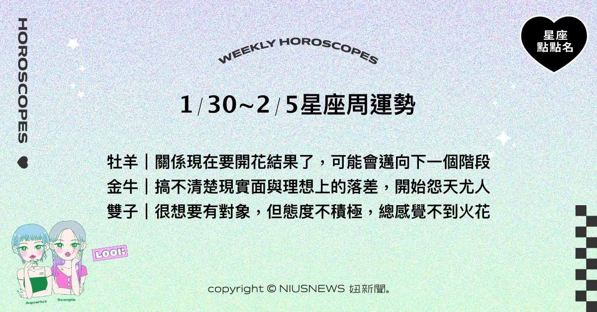 1/30~2/5星座點點名：天秤運勢爆棚美夢成真。每日星座進化2.0 星座運勢、週運勢、星座點點名、每日星座進化2.0
