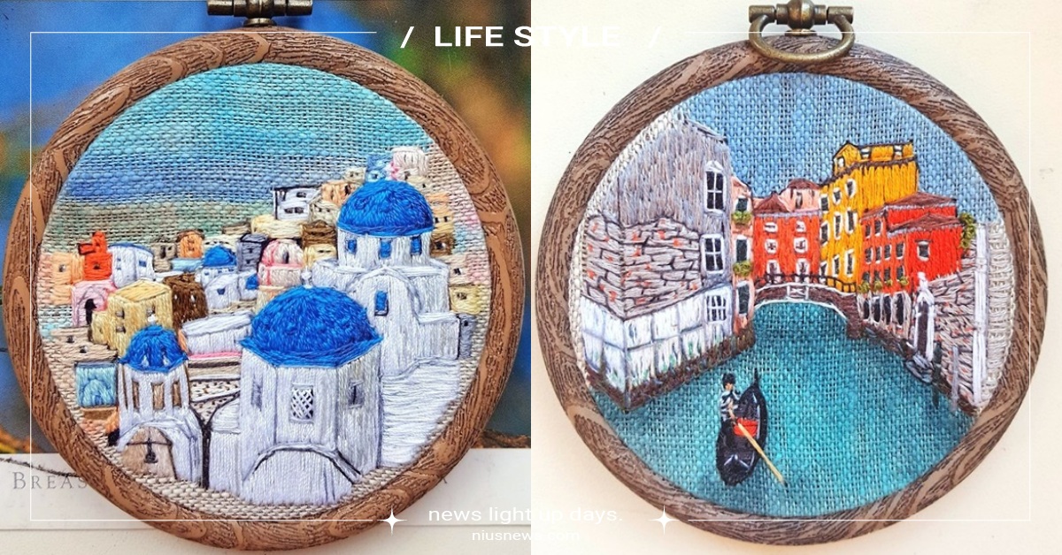 希臘夢幻藍白小鎮、威尼斯悠閒遊河刺繡神還原！藝術家一針一線刺出絕美旅遊回憶 Maria Zamyatina、旅遊、藝術、刺繡、紀念品